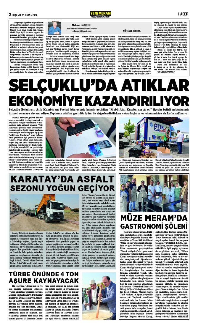 25 Temmuz 2024 Yeni Meram Gazetesi
