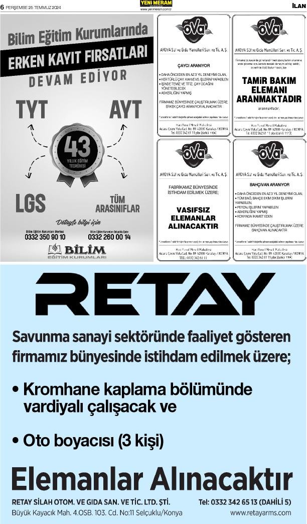 25 Temmuz 2024 Yeni Meram Gazetesi
