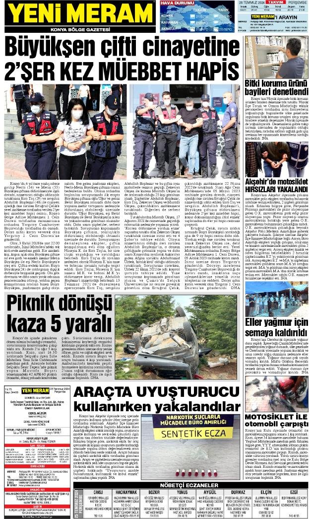 25 Temmuz 2024 Yeni Meram Gazetesi
