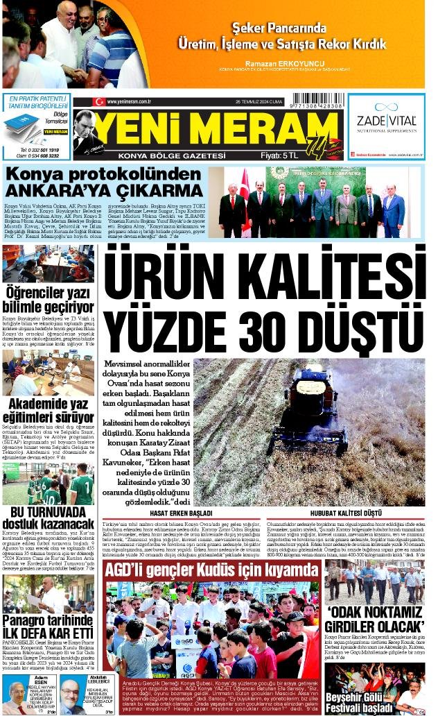 26 Temmuz 2024 Yeni Meram Gazetesi
