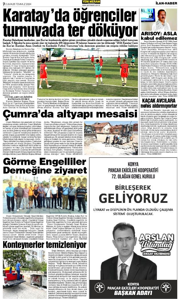 26 Temmuz 2024 Yeni Meram Gazetesi
