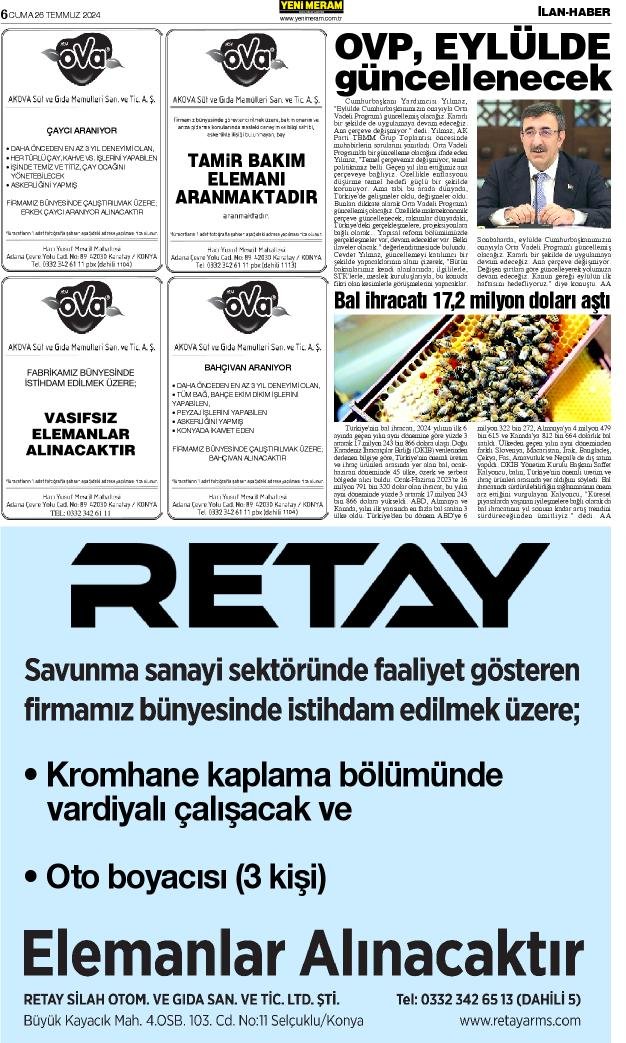 26 Temmuz 2024 Yeni Meram Gazetesi
