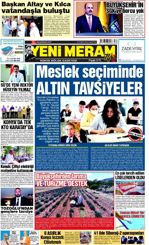 27 Temmuz 2024 Yeni Meram Gazetesi