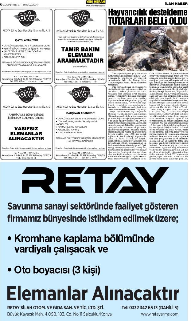 27 Temmuz 2024 Yeni Meram Gazetesi