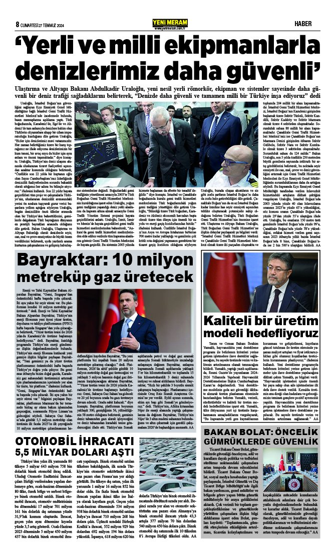 27 Temmuz 2024 Yeni Meram Gazetesi