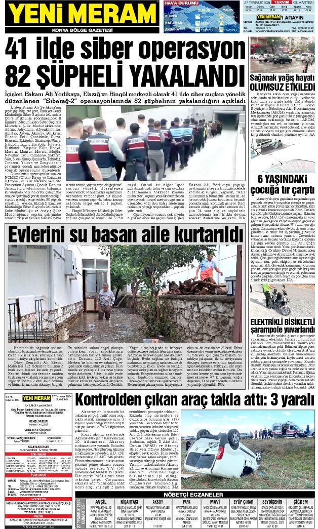 27 Temmuz 2024 Yeni Meram Gazetesi