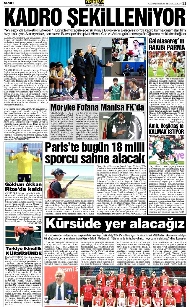 27 Temmuz 2024 Yeni Meram Gazetesi