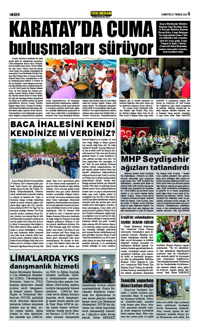 27 Temmuz 2024 Yeni Meram Gazetesi