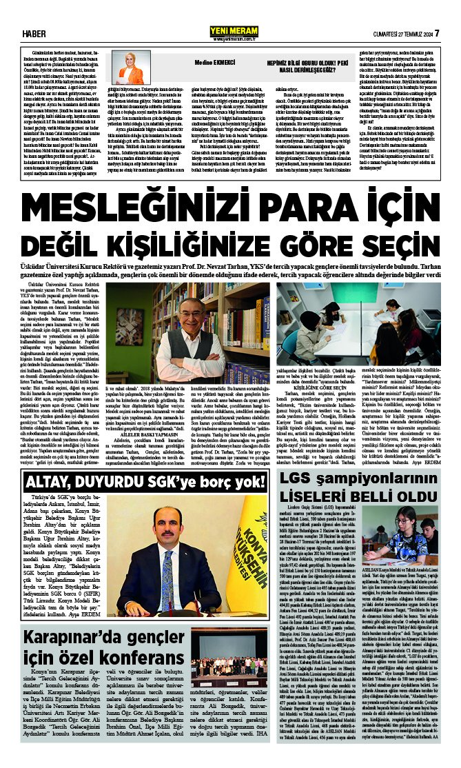 27 Temmuz 2024 Yeni Meram Gazetesi