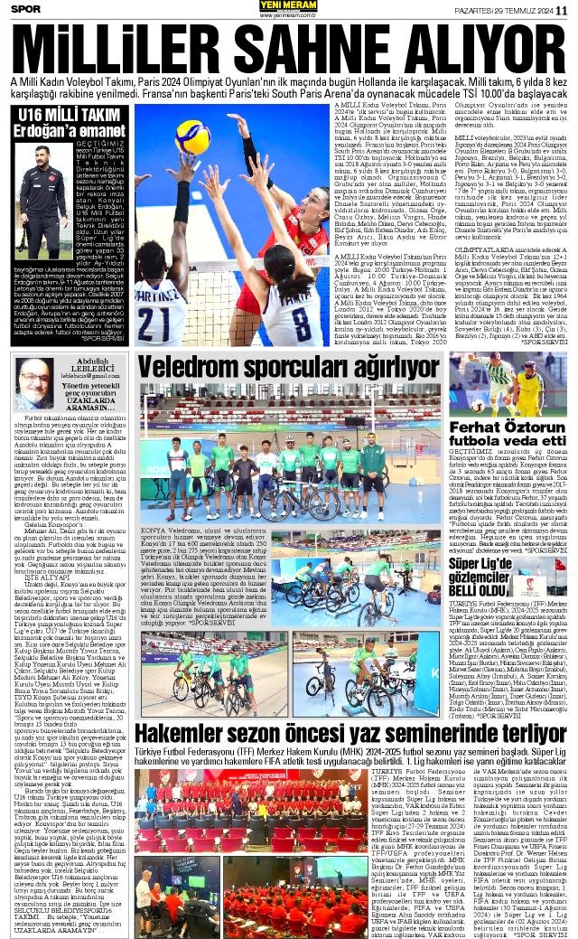 29 Temmuz 2024 Yeni Meram Gazetesi
