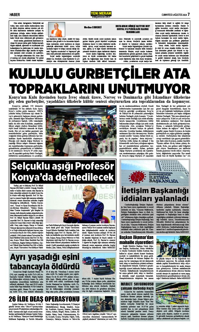 3 Ağustos 2024 Yeni Meram Gazetesi