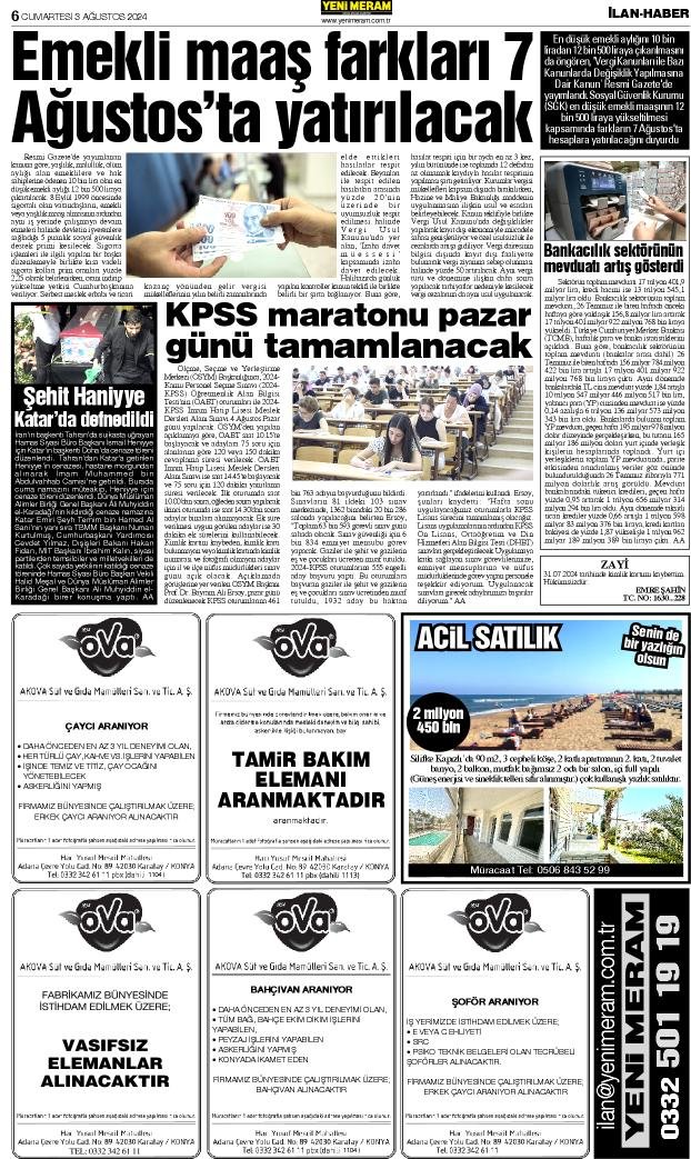 3 Ağustos 2024 Yeni Meram Gazetesi