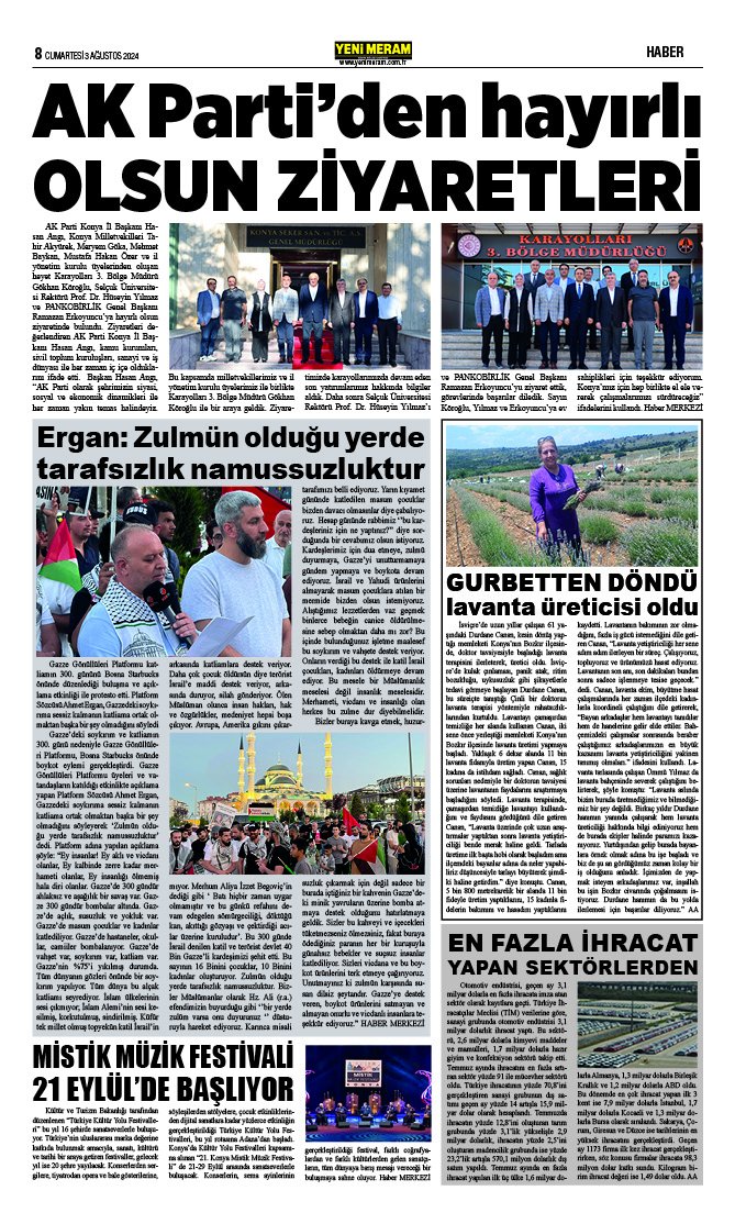 3 Ağustos 2024 Yeni Meram Gazetesi