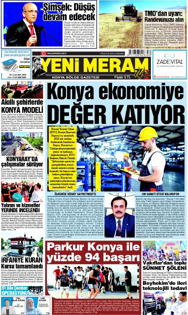 7 Ağustos 2024 Yeni Meram Gazetesi
