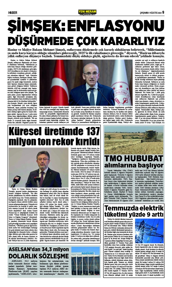 7 Ağustos 2024 Yeni Meram Gazetesi
