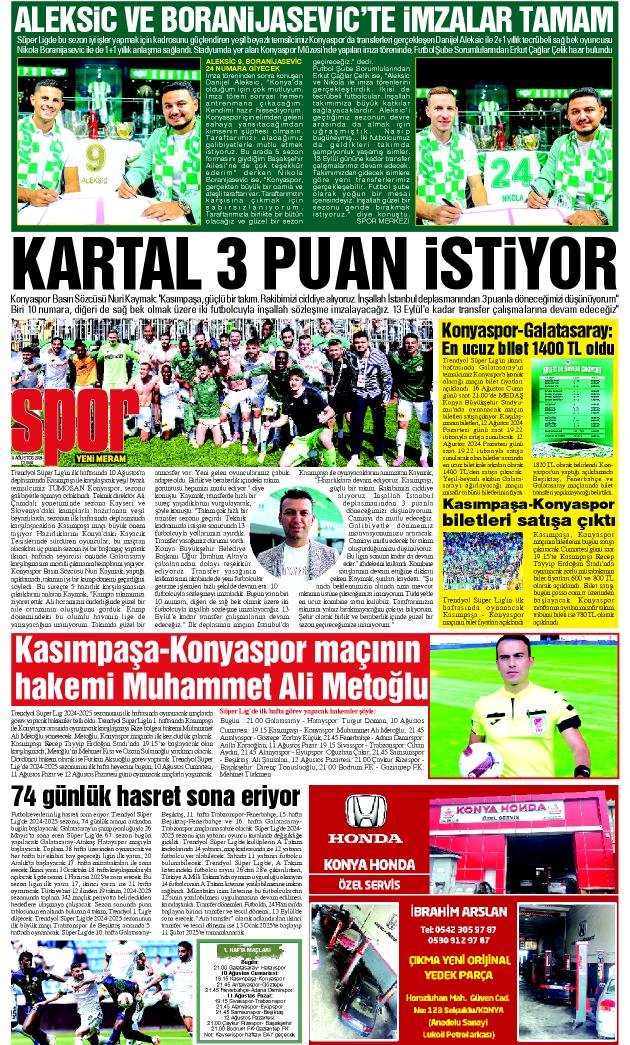 9 Ağustos 2024 Yeni Meram Gazetesi
