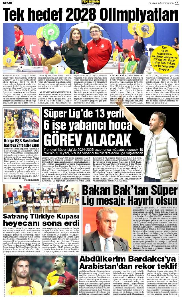 9 Ağustos 2024 Yeni Meram Gazetesi
