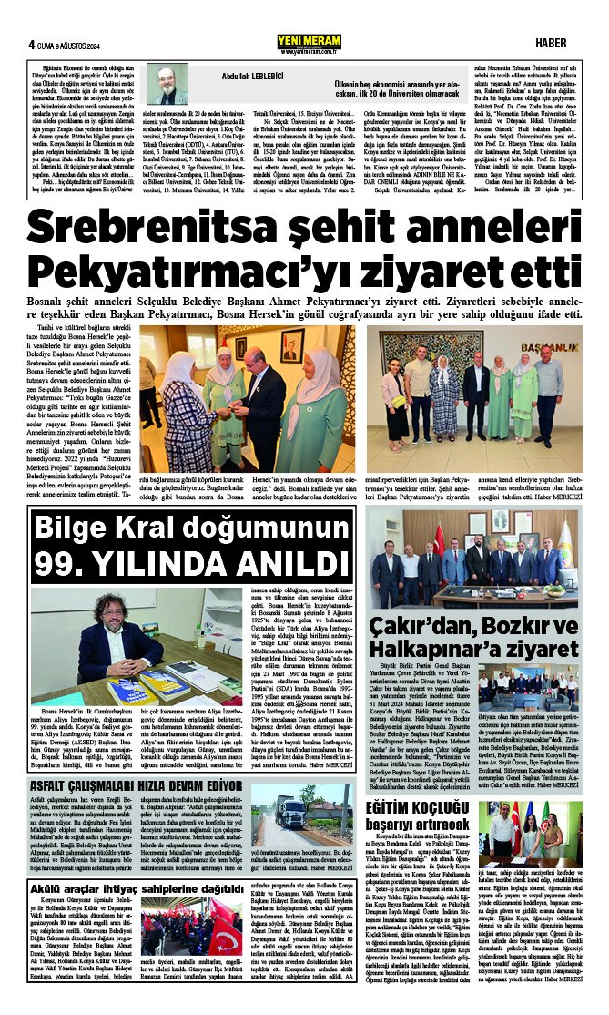 9 Ağustos 2024 Yeni Meram Gazetesi
