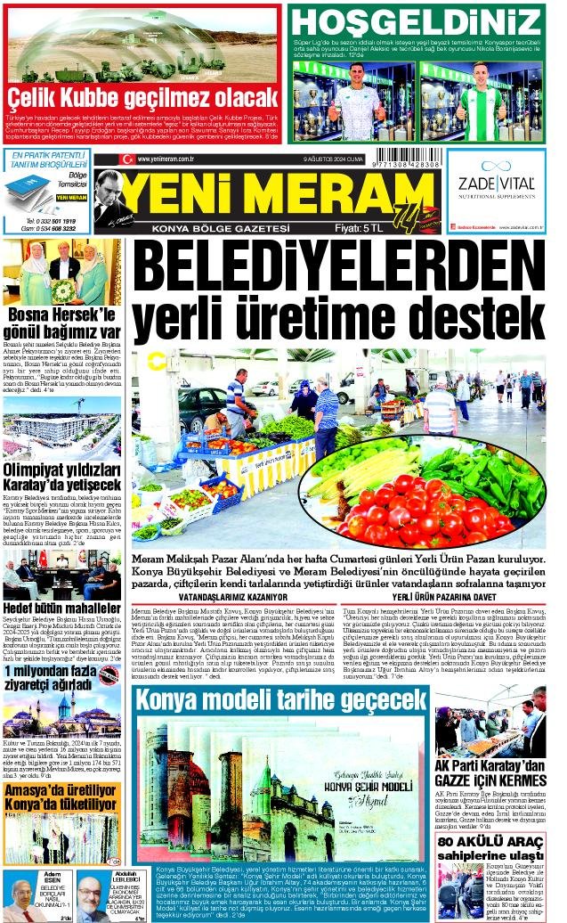 9 Ağustos 2024 Yeni Meram Gazetesi
