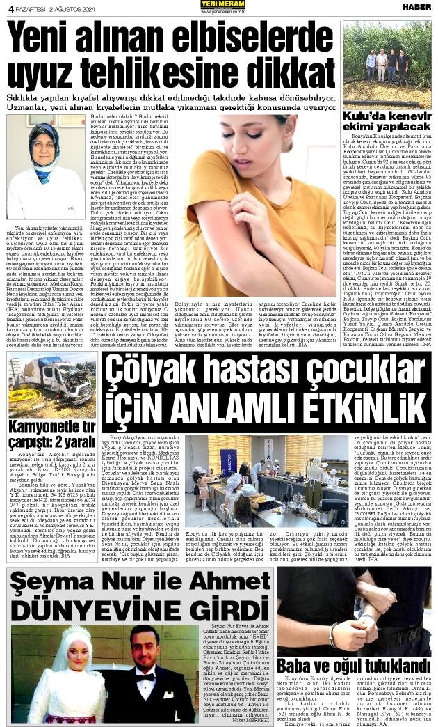 12 Ağustos 2024 Yeni Meram Gazetesi
