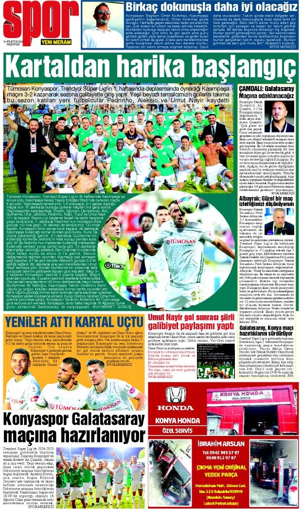 12 Ağustos 2024 Yeni Meram Gazetesi
