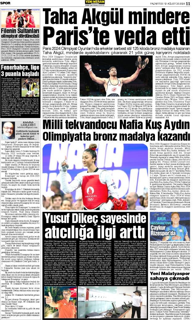 12 Ağustos 2024 Yeni Meram Gazetesi
