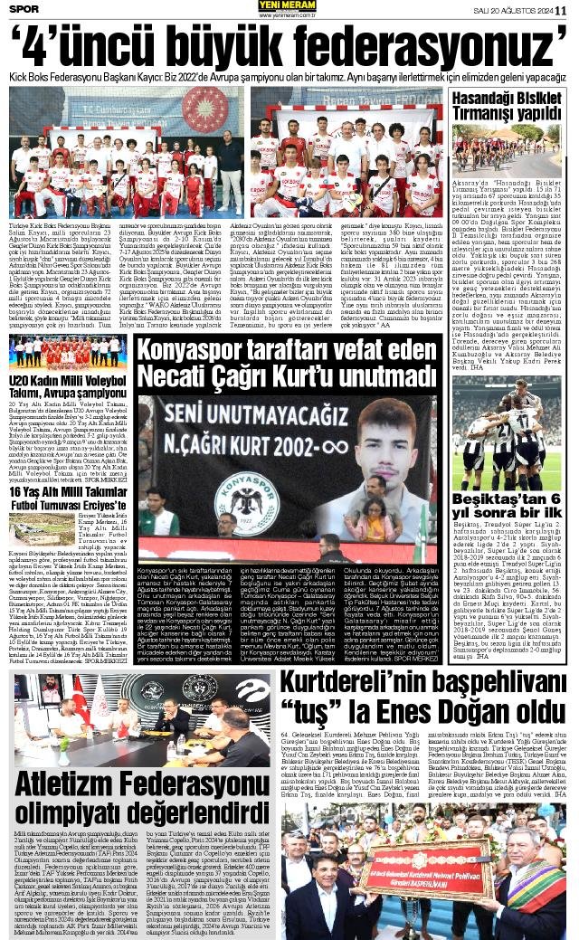 20 Ağustos 2024 Yeni Meram Gazetesi
