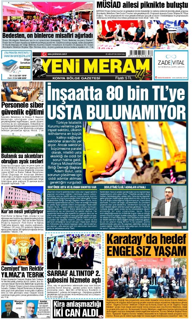 20 Ağustos 2024 Yeni Meram Gazetesi
