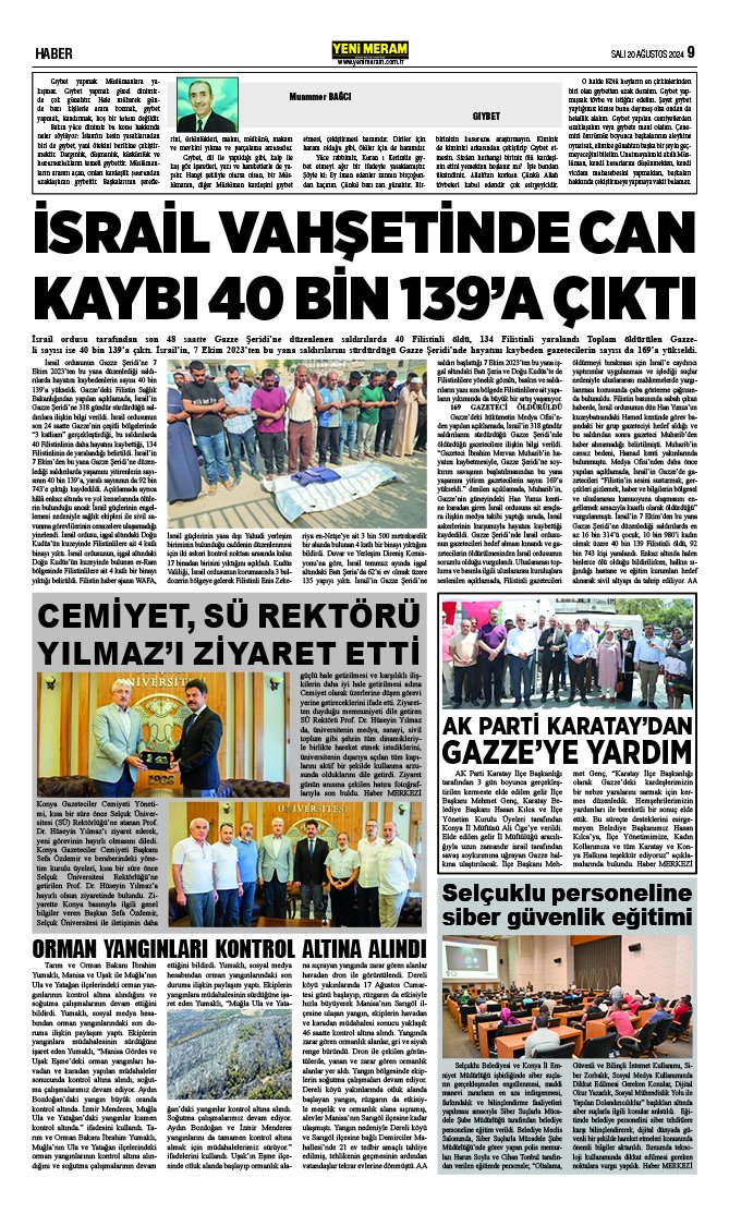 20 Ağustos 2024 Yeni Meram Gazetesi
