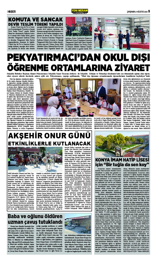 21 Ağustos 2024 Yeni Meram Gazetesi
