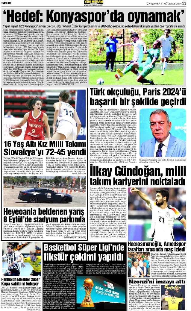 21 Ağustos 2024 Yeni Meram Gazetesi
