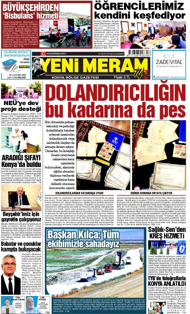 21 Ağustos 2024 Yeni Meram Gazetesi
