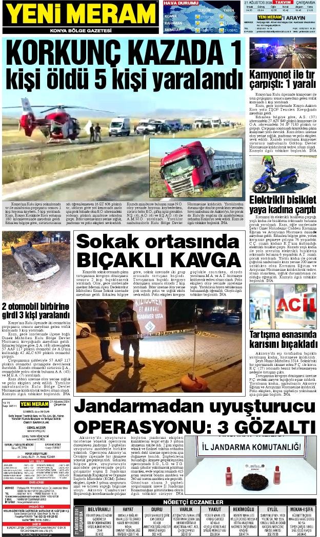 21 Ağustos 2024 Yeni Meram Gazetesi
