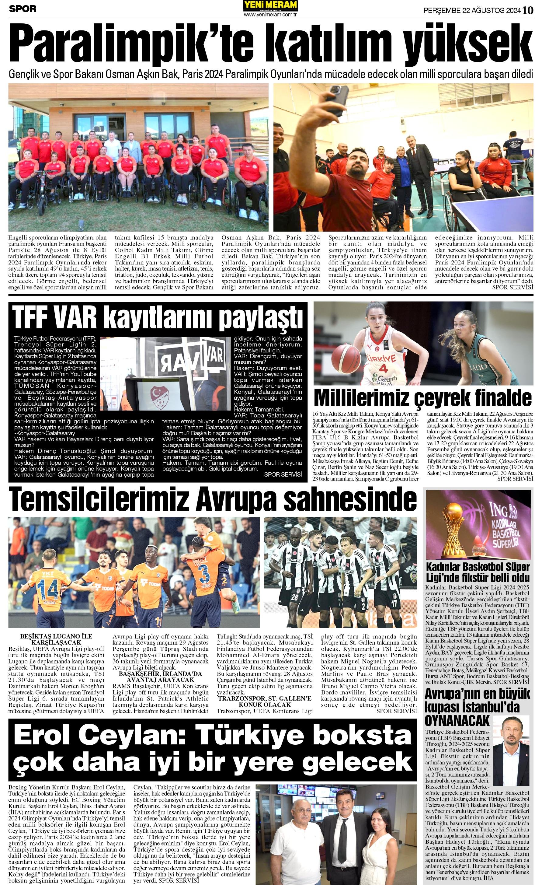 22 Ağustos 2024 Yeni Meram Gazetesi
