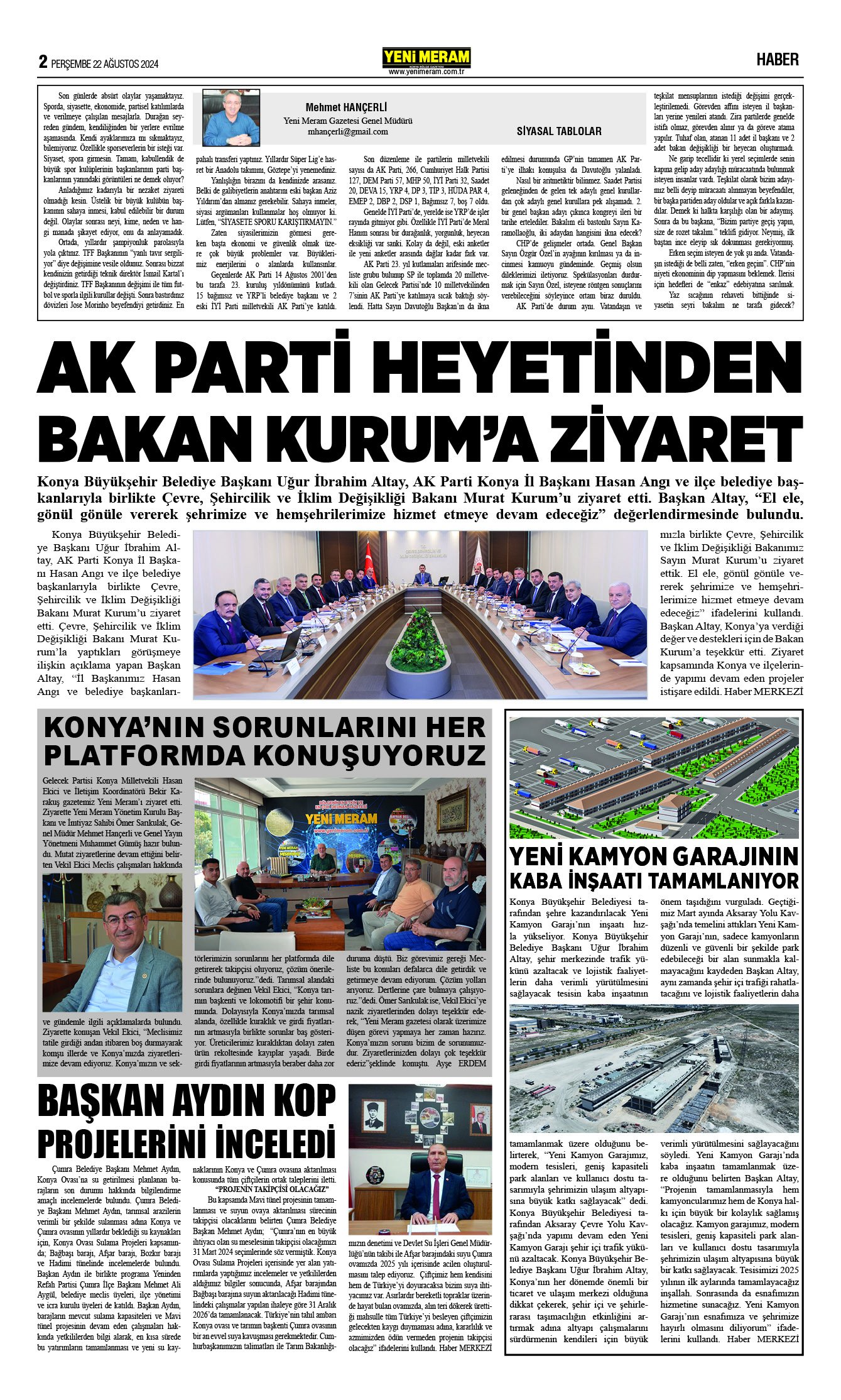 22 Ağustos 2024 Yeni Meram Gazetesi
