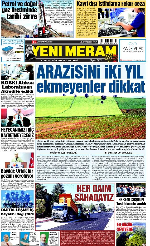 23 Ağustos 2024 Yeni Meram Gazetesi
