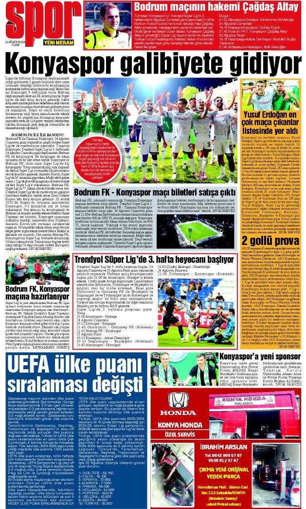 23 Ağustos 2024 Yeni Meram Gazetesi
