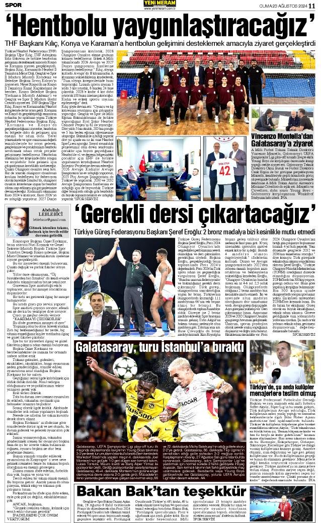 23 Ağustos 2024 Yeni Meram Gazetesi
