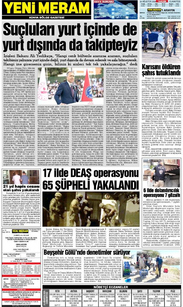 24 Ağustos 2024 Yeni Meram Gazetesi