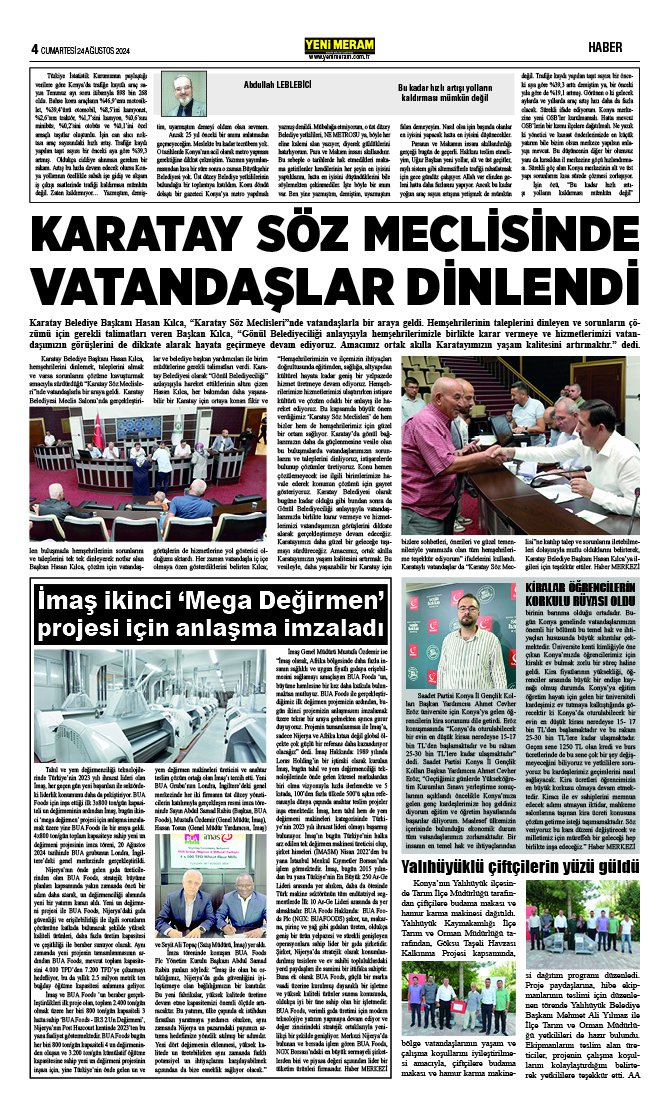 24 Ağustos 2024 Yeni Meram Gazetesi