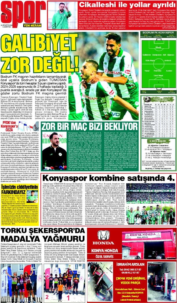 24 Ağustos 2024 Yeni Meram Gazetesi