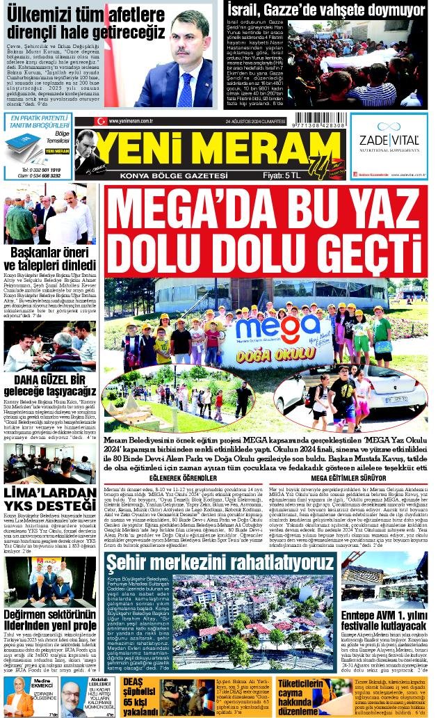 24 Ağustos 2024 Yeni Meram Gazetesi