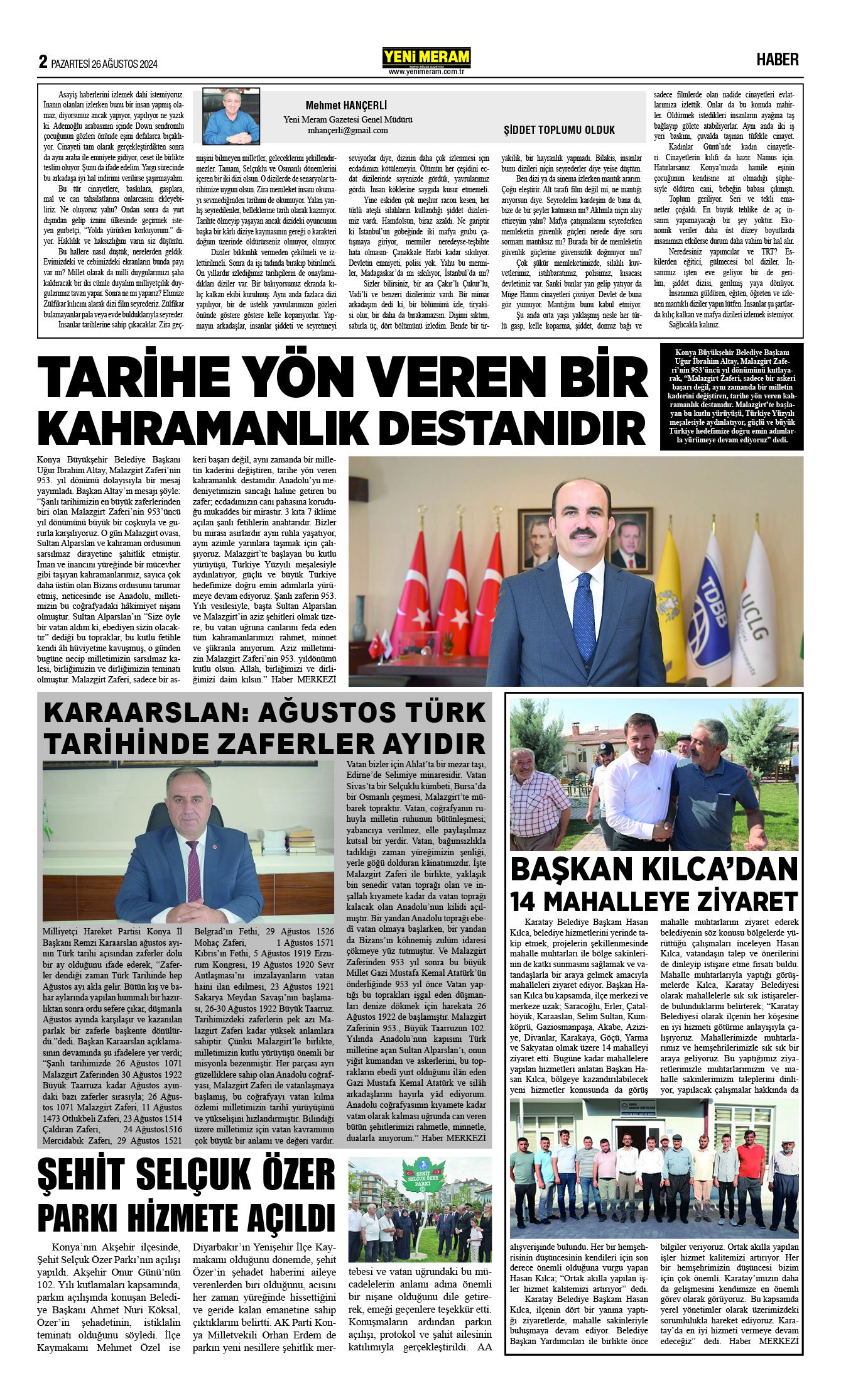 26 Ağustos 2024 Yeni Meram Gazetesi
