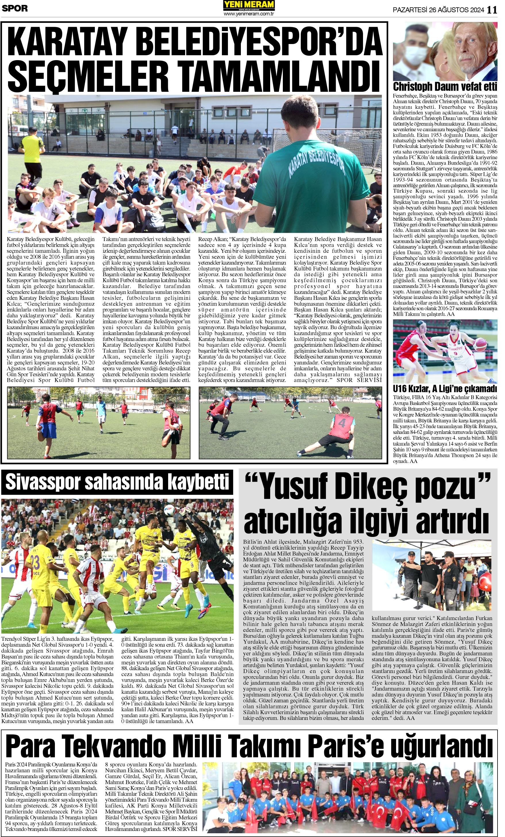 26 Ağustos 2024 Yeni Meram Gazetesi
