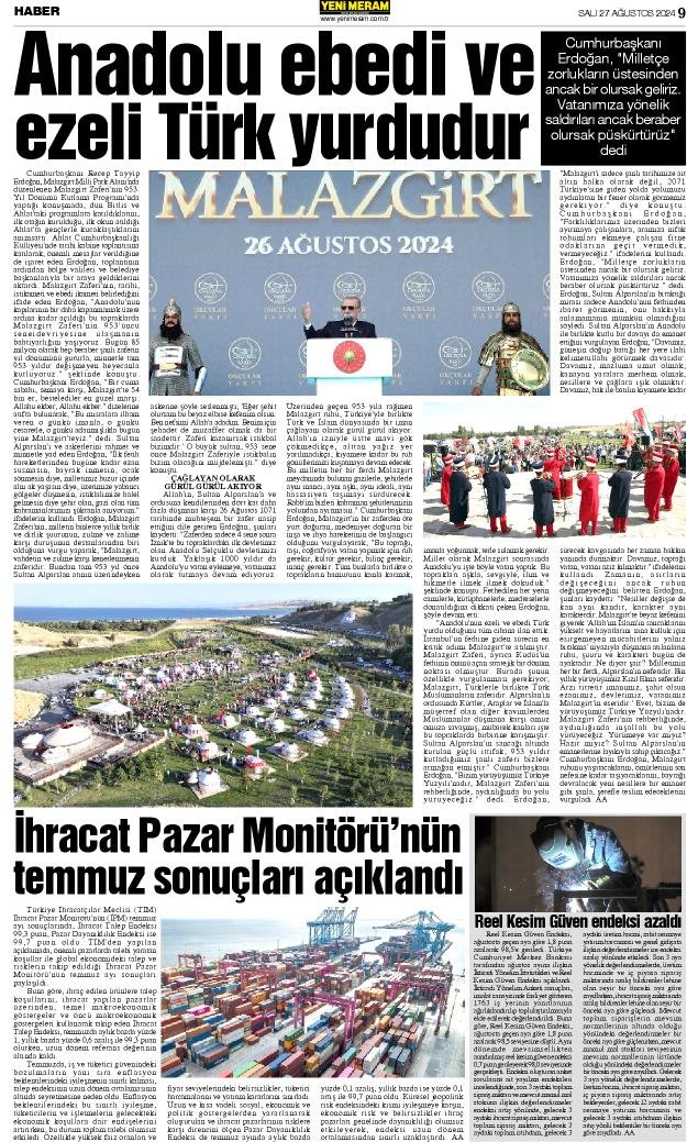 27 Ağustos 2024 Yeni Meram Gazetesi
