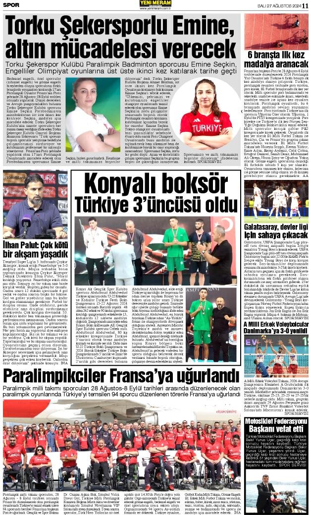 27 Ağustos 2024 Yeni Meram Gazetesi
