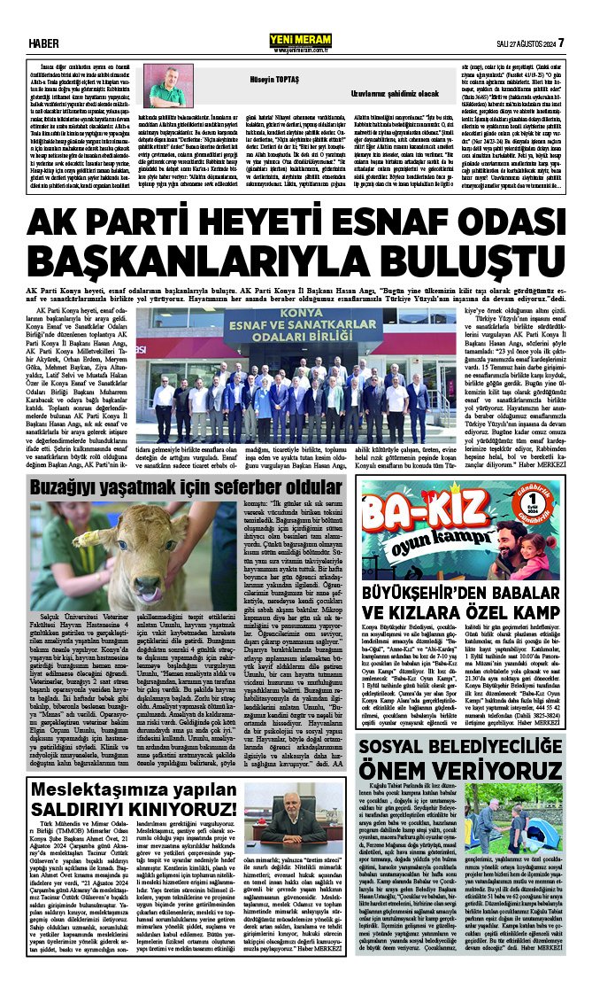 27 Ağustos 2024 Yeni Meram Gazetesi
