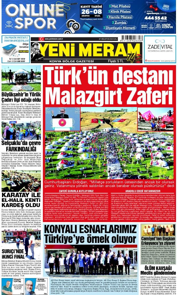 27 Ağustos 2024 Yeni Meram Gazetesi
