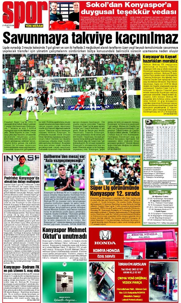 27 Ağustos 2024 Yeni Meram Gazetesi
