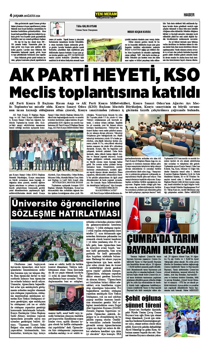 28 Ağustos 2024 Yeni Meram Gazetesi
